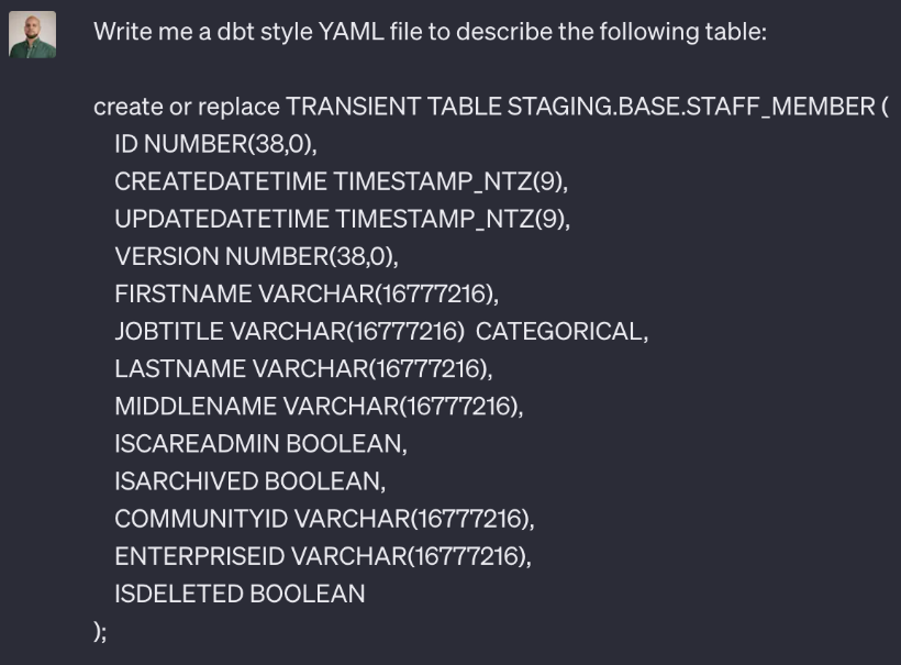 ChatGPT request for YAML file
