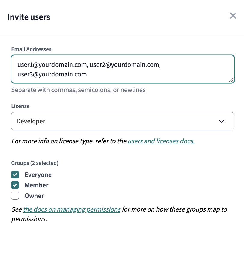 The invite users pane