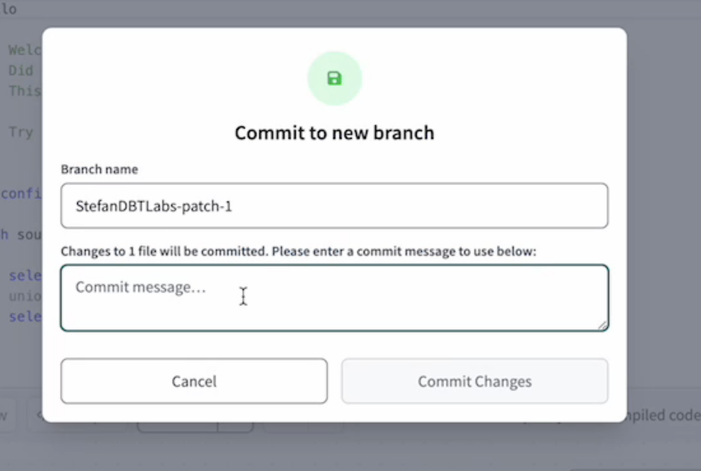 Commit changes to a new branch