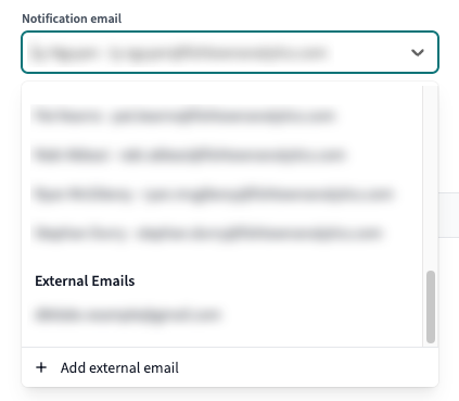 Example of the Notification email dropdown